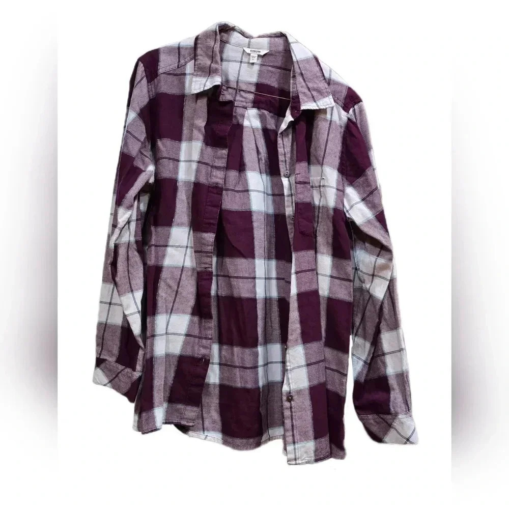 Sonoma Goods For Life®, Size L, Everyday Flannel Shirt Purple Plaid - Picture 2 of 14